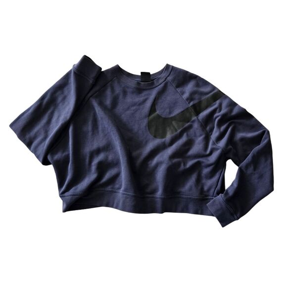 Nike Cropped Sweatshirt Purple Black Swoosh Logo Crewneck Sporty Large - Picture 1 of 7